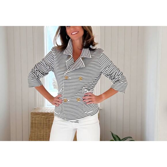 Frank & Eileen Jackets & Blazers - FRANK & EILEEN Mini Belfast Crop Peacoat Navy French Stripe sz Small